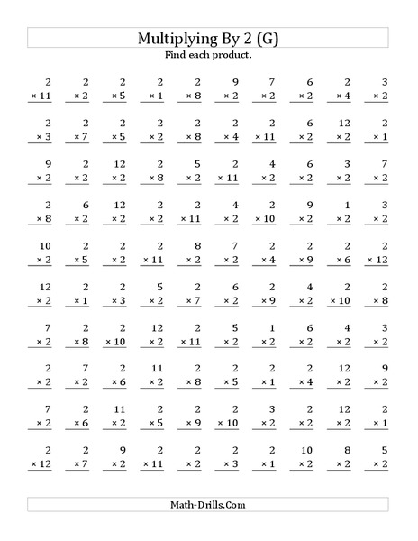Multiplying With 2 (G) Worksheet