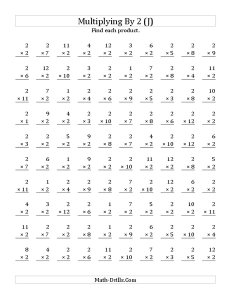 Multiplying With 2 (J) Worksheet