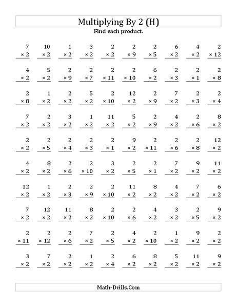 Multiplying With 2 (H) Worksheet