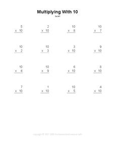 Multiplying with 10 Worksheet