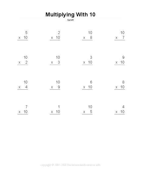 Multiplying with 10 Worksheet