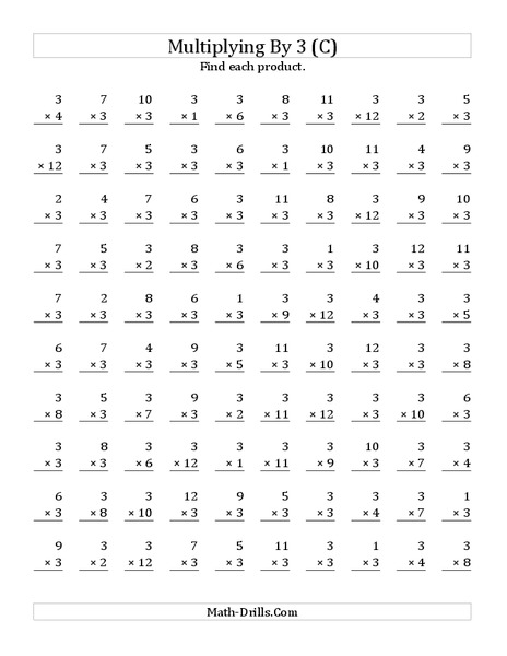 Multiplying With 3 (C) Worksheet
