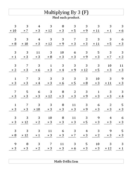 Multiplying With 3 (F) Worksheet