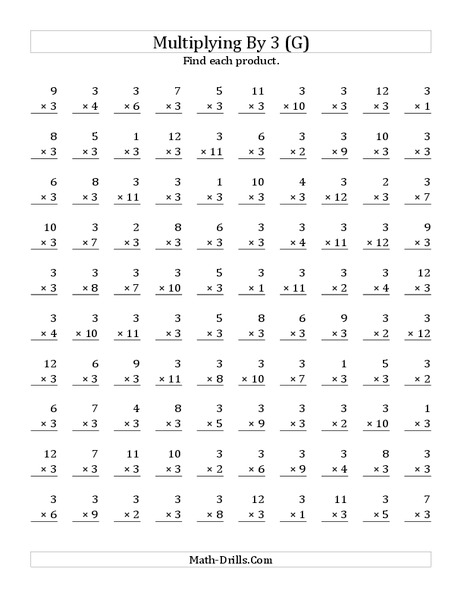 Multiplying With 3 (G) Worksheet