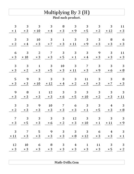 Multiplying With 3 (H) Worksheet