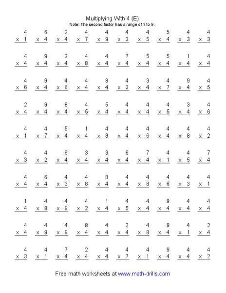 Multiplying With 4 (E) Worksheet