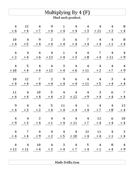 Multiplying With 4 (F) Worksheet