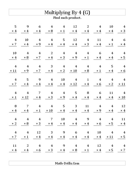 Multiplying With 4 (G) Worksheet