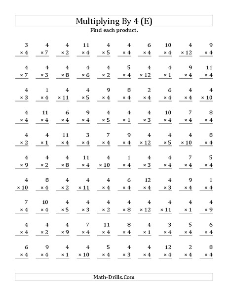 Multiplying With 4 (E) Worksheet