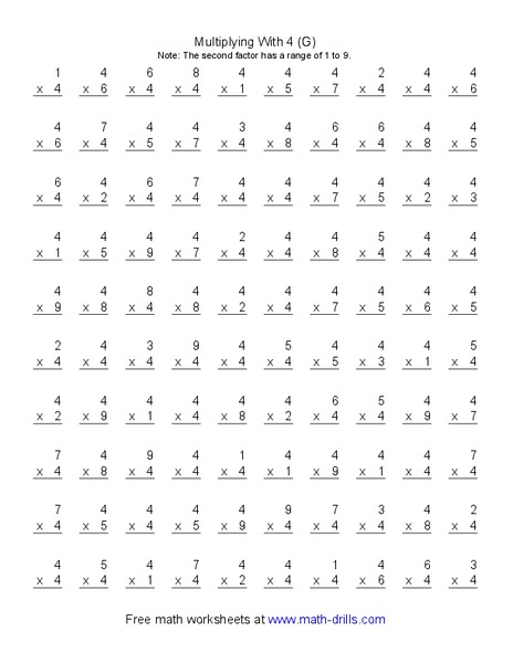 Multiplying With 4 (G) Worksheet
