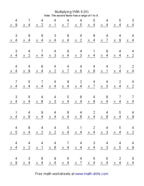 Multiplying With 4 (H) Worksheet