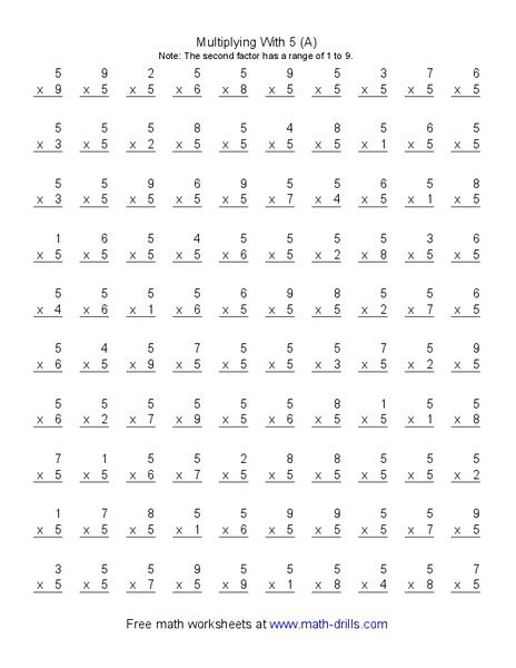 Multiplying With 5 (A) Worksheet