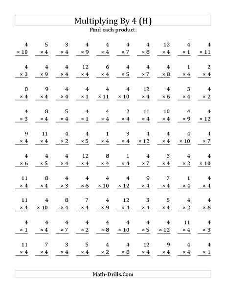 Multiplying With 4 (H) Worksheet