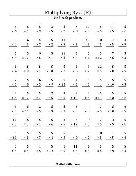Multiplying with 5 (B) Worksheet