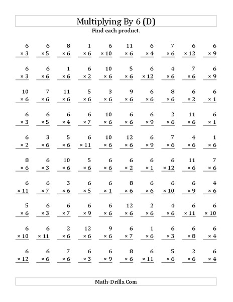 Multiplying with 6 (D) Worksheet