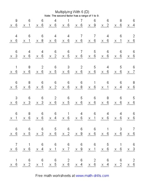 Multiplying With 6 (D) Worksheet