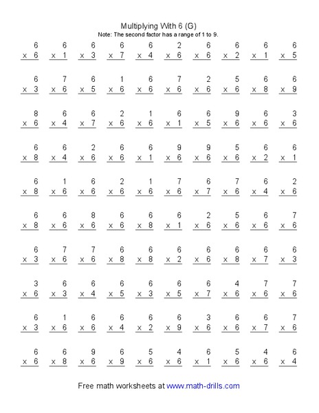 Multiplying With 6 (G) Worksheet