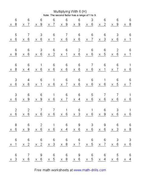Multiplying With 6 (H) Worksheet