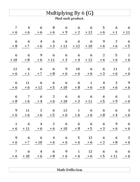 Multiplying With 6 (G) Worksheet