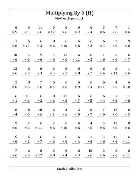 Multiplying With 6 (H) Worksheet
