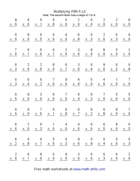 Multiplying With 6 (J) Worksheet