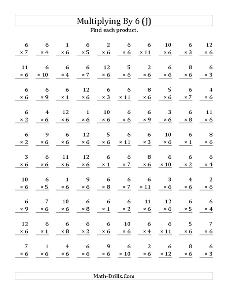 Multiplying With 6 (J) Worksheet