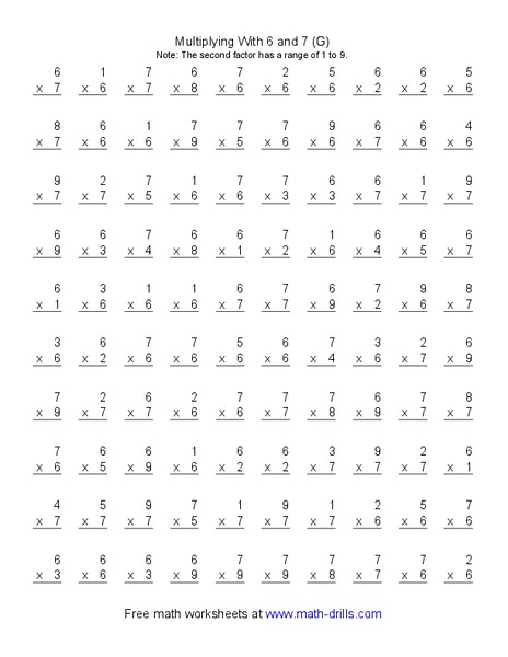 Multiplying With 6 and 7 Worksheet