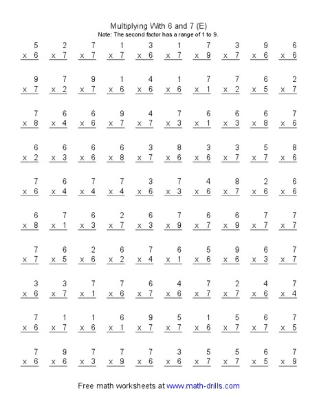 Multiplying With 6 and 7 Worksheet
