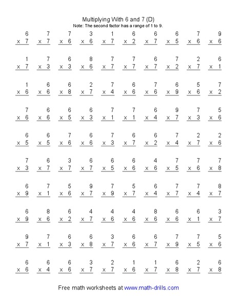 Multiplying With 6 and 7 Worksheet