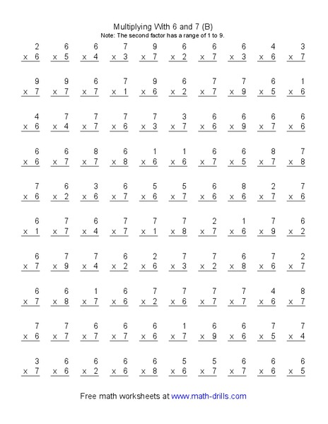 Multiplying with 6 and 7 (B) Worksheet