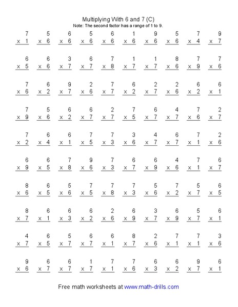 Multiplying With 6 and 7 [C] Worksheet