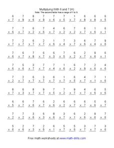 Multiplying With 6 and 7 [H] Worksheet