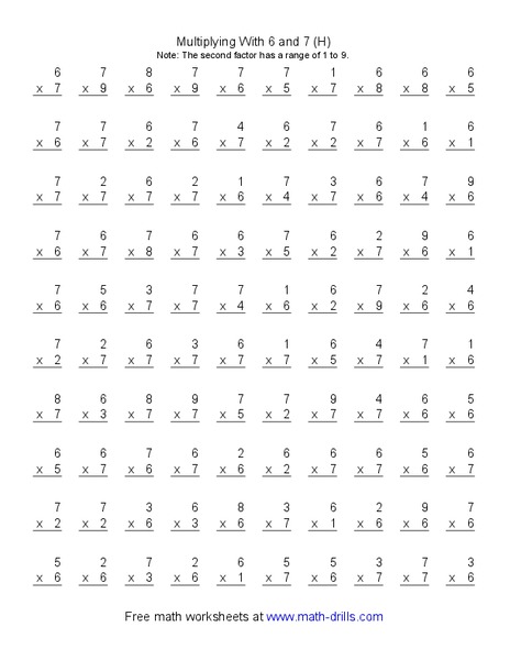 Multiplying With 6 and 7 [H] Worksheet