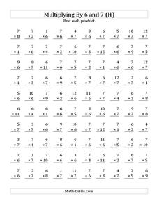 Multiplying With 6 and 7 [H] Worksheet