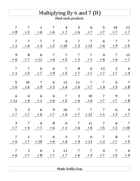 Multiplying With 6 and 7 [H] Worksheet
