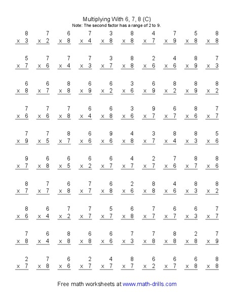 Multiplying With 6, 7, 8 (C) Worksheet
