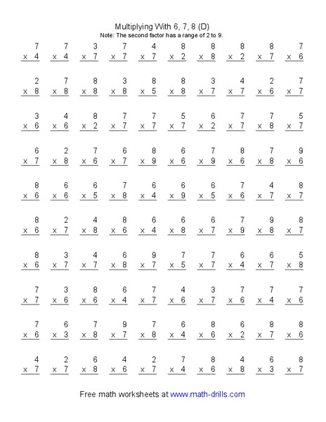 Multiplying With 6, 7, 8 (D) Worksheet
