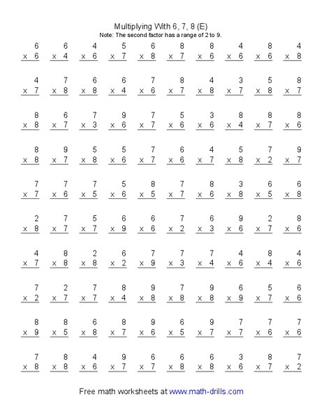 Multiplying With 6, 7, 8 (E) Worksheet