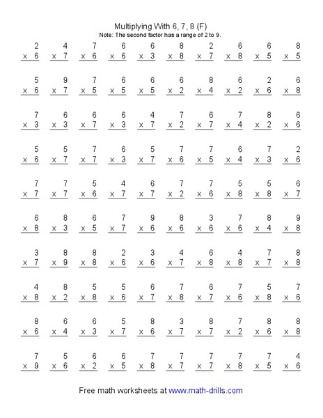Multiplying With 6, 7, 8 (F) Worksheet