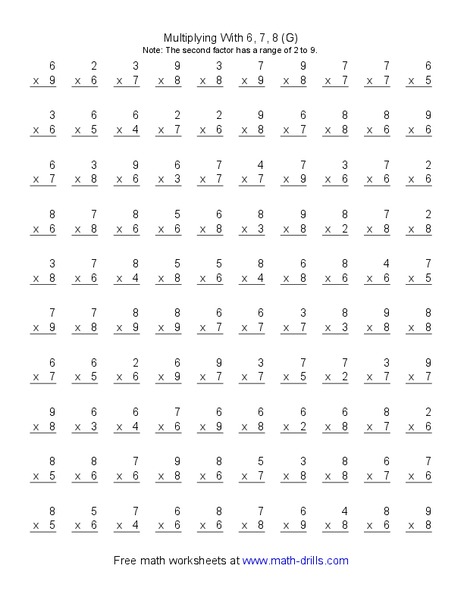 Multiplying with 6, 7, 8 (G) Worksheet