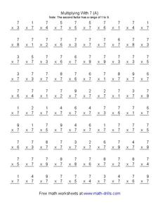 Multiplying With 7 (A) Worksheet