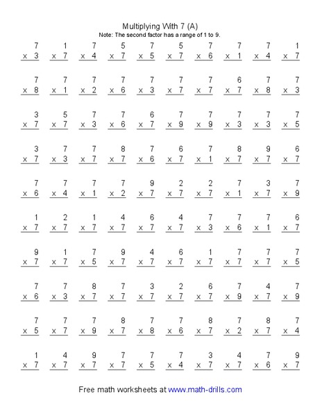 Multiplying With 7 (A) Worksheet