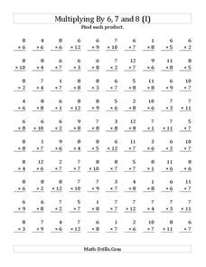 Multiplying With 6, 7, 8 (I) Worksheet