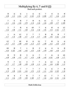 Multiplying With 6, 7, 8 (J) Worksheet