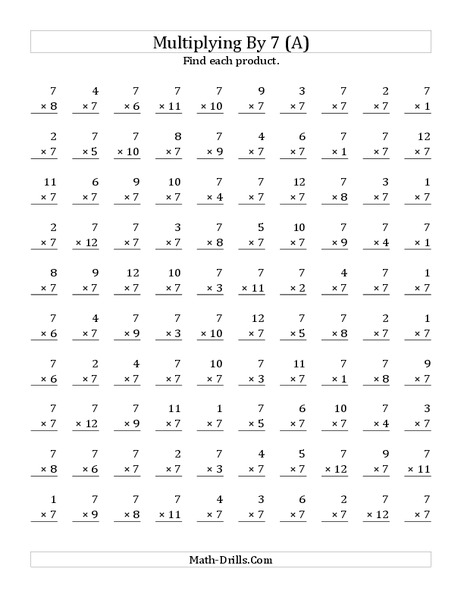 Multiplying With 7 (A) Worksheet