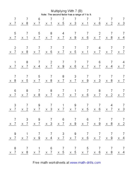 Multiplying with 7 (B) Worksheet