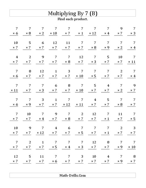 Multiplying With 7 (B) Worksheet