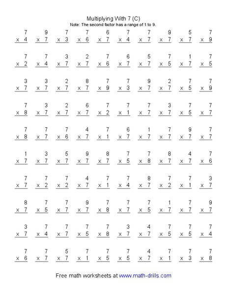 Multiplying With 7 (C) Worksheet
