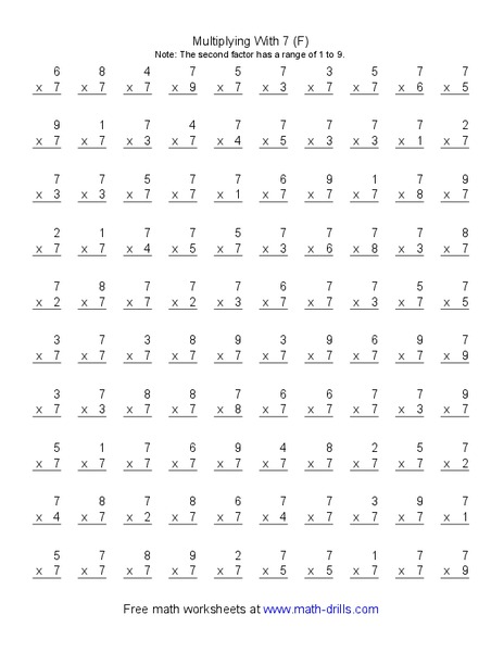 Multiplying With 7 (F) Worksheet