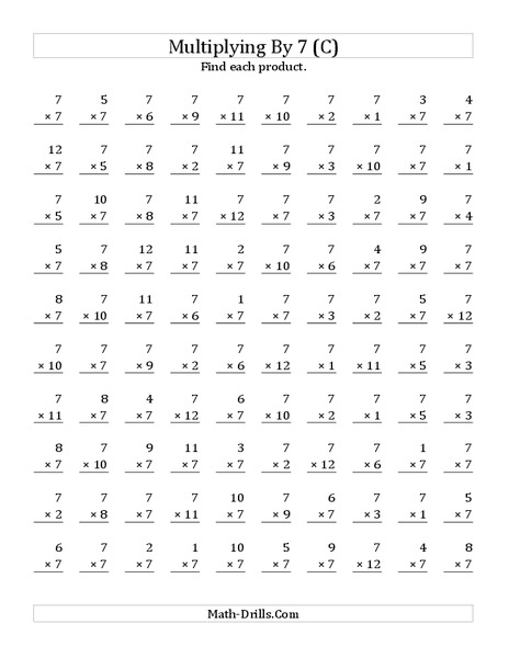 Multiplying with 7 (C) Worksheet